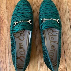 Sam Edelman Emerald Green Velvet Tiger-Print Bit Loafers